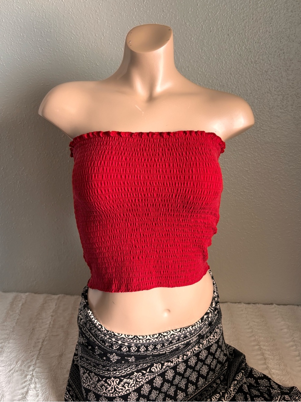 Red Smocked Tube Top Y2K Festival Summer Retro